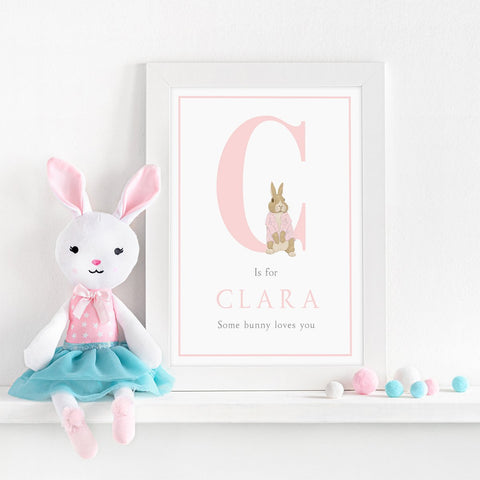 "Bunny" personalised A4 print (pink)