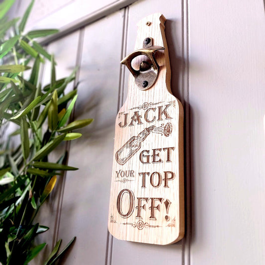 Top Off' Personalised, Oak Veneer Bottle Opener Gift