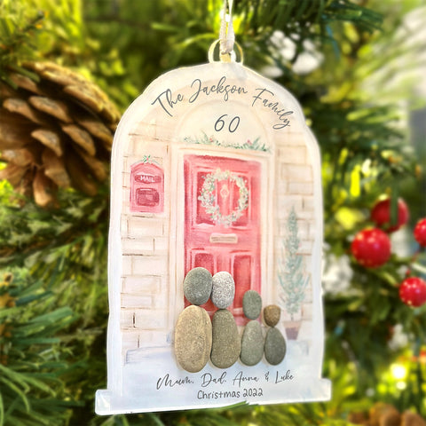 Personalised Christmas Family Door Hanging Pebble Decoration