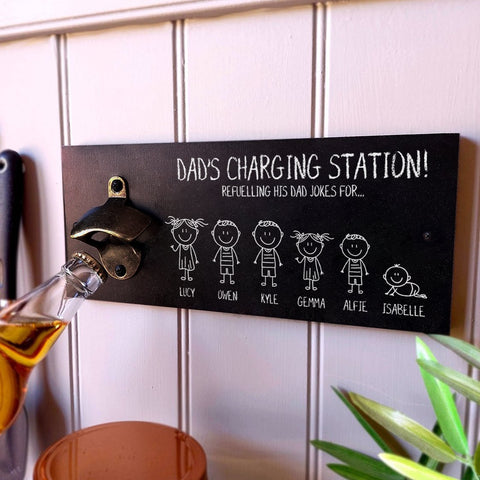 Dad/Grandpa 'Charging Station' wooden plaque with bottle opener Gift