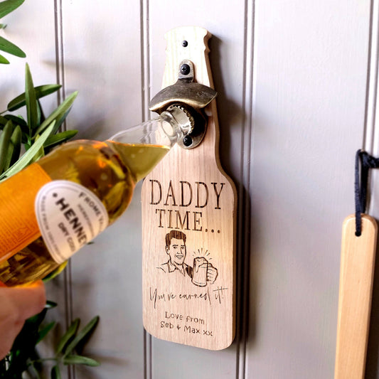 Daddy Time/Grandpa Time' Personalised, Oak Veneer Bottle Opener Gift