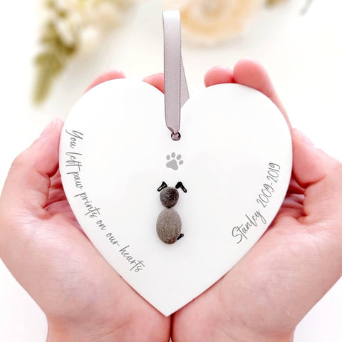 Personalised Pet Remembrance Pebble People Hanging Heart Gift