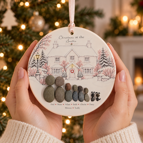 Personalised Family Home For Christmas Decoration — The Storybook Collection | Personalised Pebble Christmas Tree Keepsake | Unique Christmas Gift