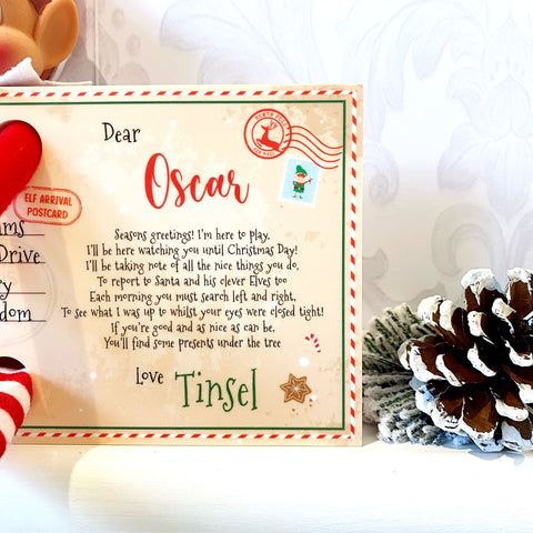 Personalised Christmas 'Elf Arrival Postcard' (Elf toy not included)