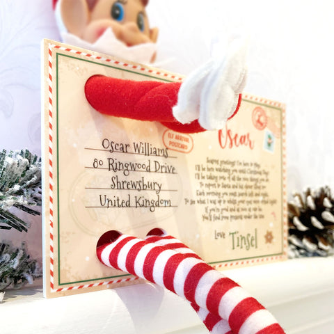 Personalised Christmas 'Elf Arrival Postcard' (Elf toy not included)