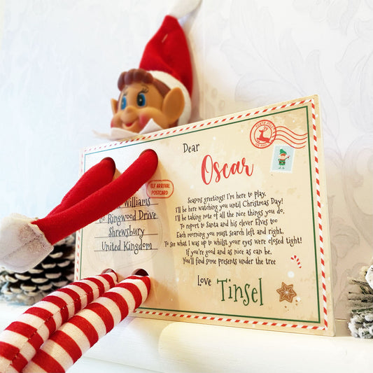 Personalised Christmas 'Elf Arrival Postcard' (Elf toy not included)