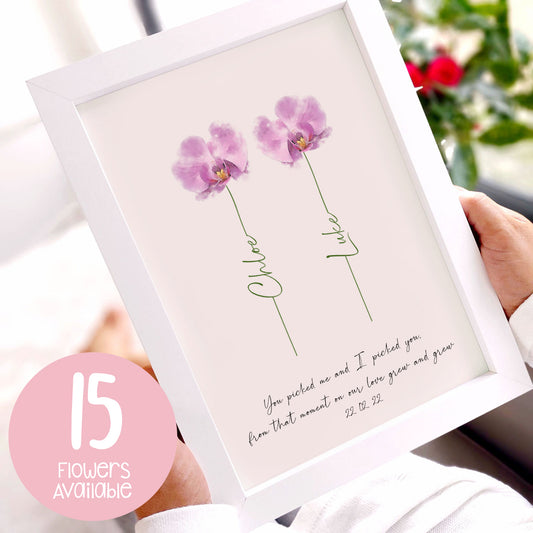 Personalised 'Watercolour Flower Engagement' A4 Print