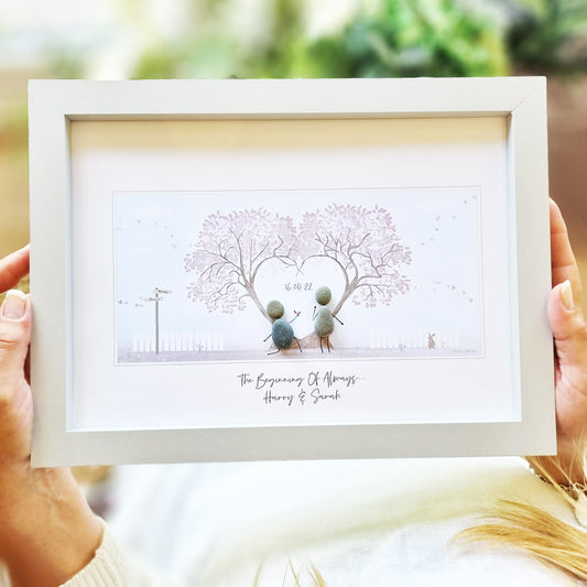 Engagement/Proposal Love Tree Personalised Pebble Picture Gift