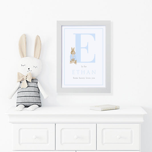 "Bunny" Framed, personalised A4 print (blue)