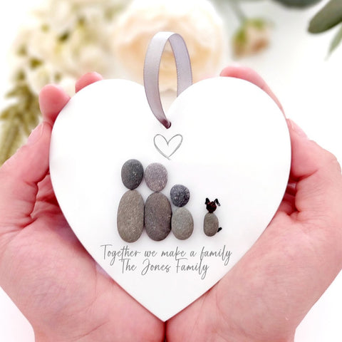 Personalised Family Pebble Hanging Heart Gift