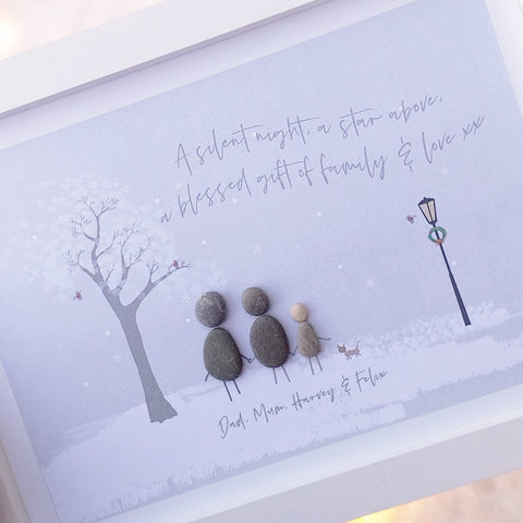 Family Festive Personalised Pebble Picture Gift