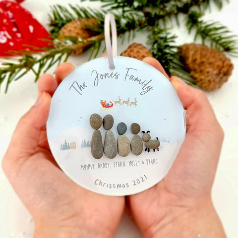 Personalised "Wonderland" Family Christmas Pebble Hanging Decoration