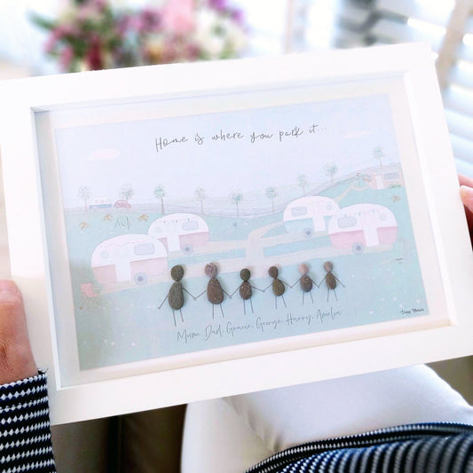 Family Caravan Personalised Pebble Picture Gift