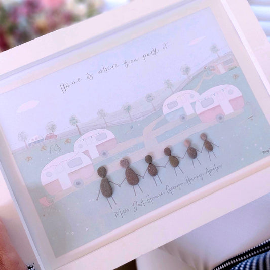 Family Caravan Personalised Pebble Picture Gift