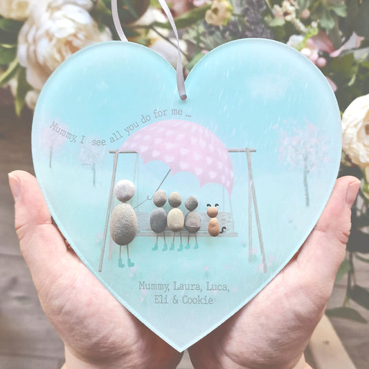 Personalised 'All You Do For Me' Pebble Hanging Heart Gift