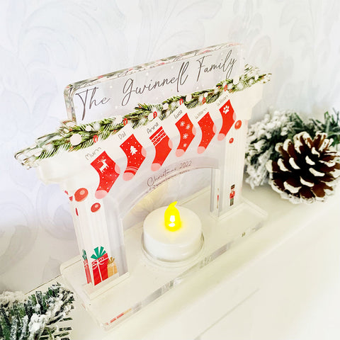 Personalised 'Family' Christmas Fireplace Candle Decoration