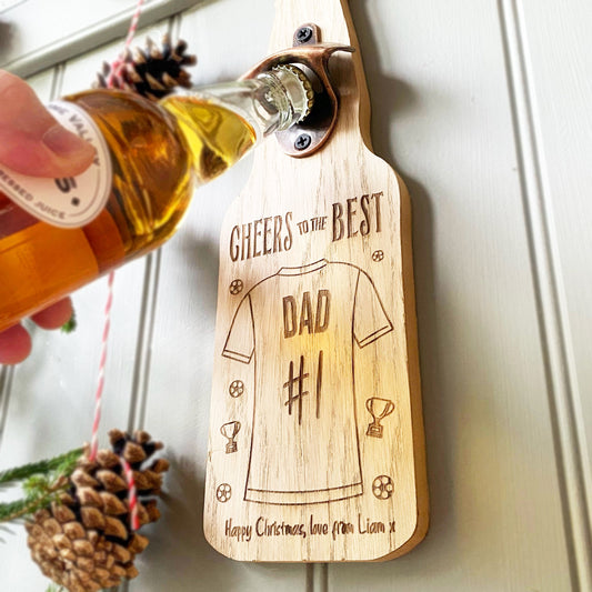 Football Shirt Personalised Oak Veneer Bottle Opener Gift