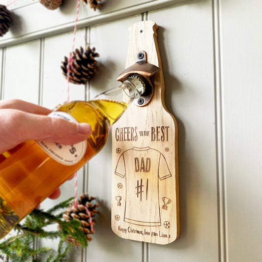 Football Shirt Personalised Oak Veneer Bottle Opener Gift