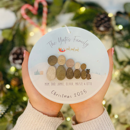 Personalised "Wonderland" Family Christmas Pebble Hanging Decoration