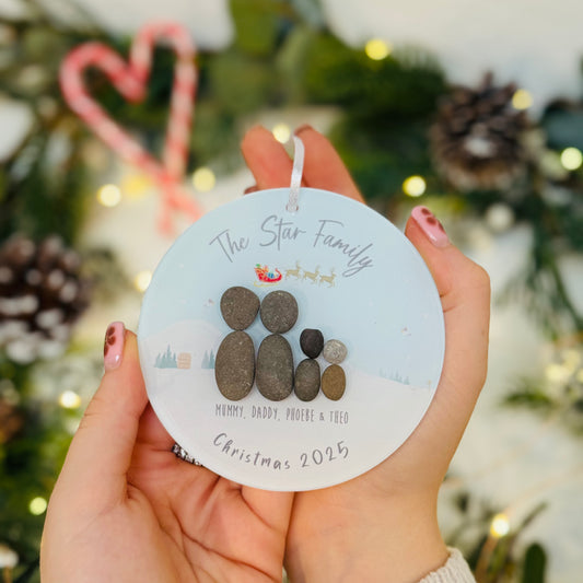 Personalised "Wonderland" Family Christmas Pebble Hanging Decoration