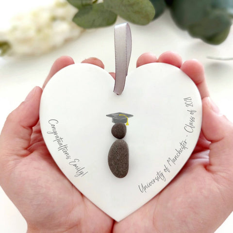 Personalised Graduation Pebble Hanging Heart Gift