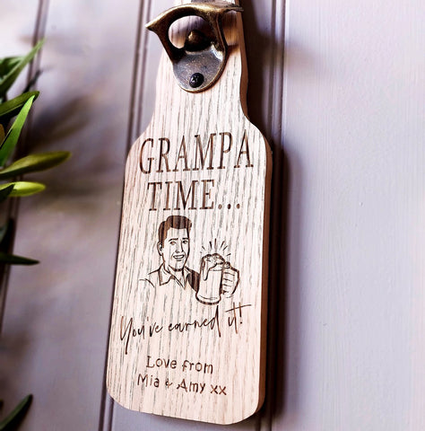 Daddy Time/Grandpa Time' Personalised, Oak Veneer Bottle Opener Gift