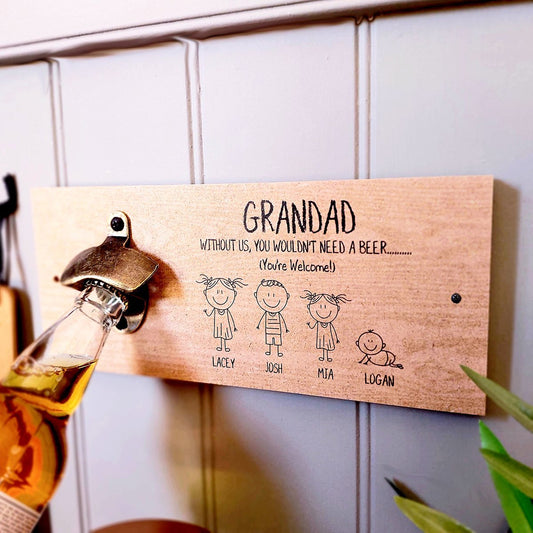 Dad/Grandpa 'You're Welcome' wooden plaque with bottle opener Gift