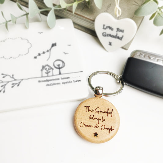 Personalised Wooden 'This Daddy/Grandad' Keyring