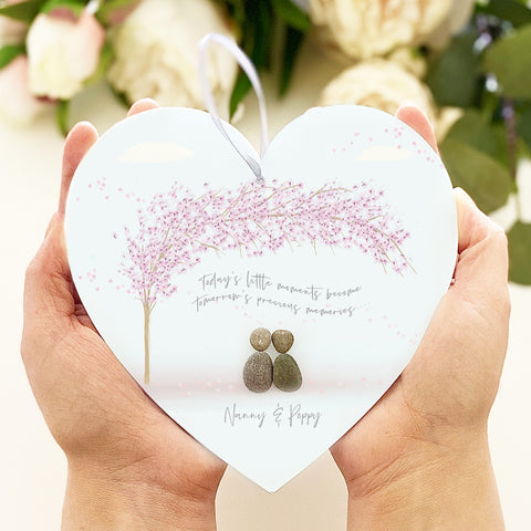 Personalised 'Grandparent Blossom Tree' Pebble Hanging Heart Gift