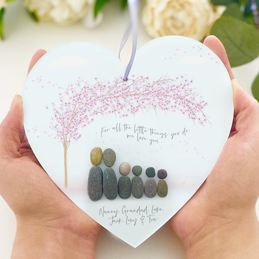 Personalised 'Grandparent Blossom Tree' Pebble Hanging Heart Gift