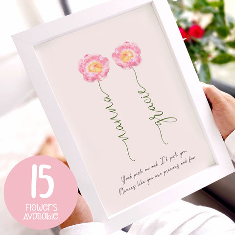 Personalised 'Watercolour Flower Grandparent' A4 Print