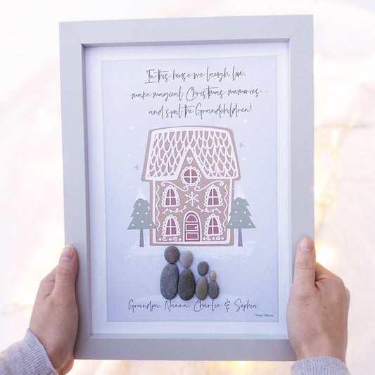 Grandparent Gingerbread House Personalised Pebble Picture Gift