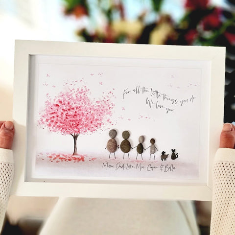 Grandparent 'Flutterby' Blossom Tree Personalised Pebble Picture Gift