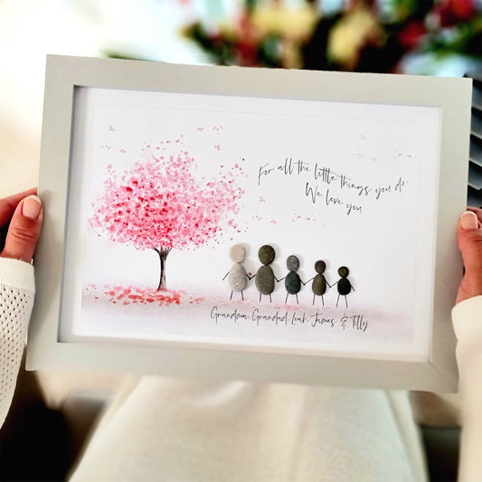 Grandparent 'Flutterby' Blossom Tree Personalised Pebble Picture Gift