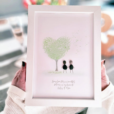 Couple 'Love Tree' Personalised Pebble Picture Gift (6 colour options)