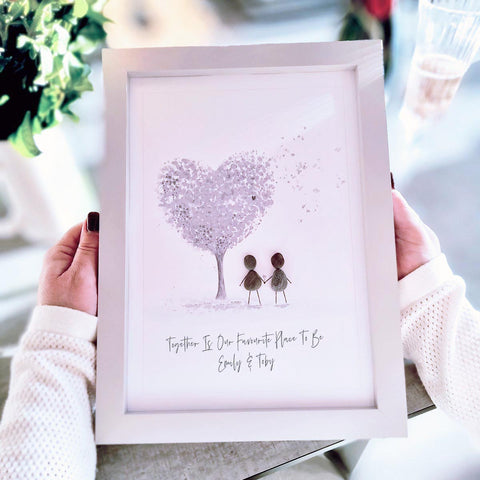 Couple 'Love Tree' Personalised Pebble Picture Gift (6 colour options)