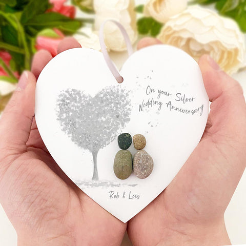 Personalised Couple "Love Tree" Pebble Hanging Heart Gift (6 colours)