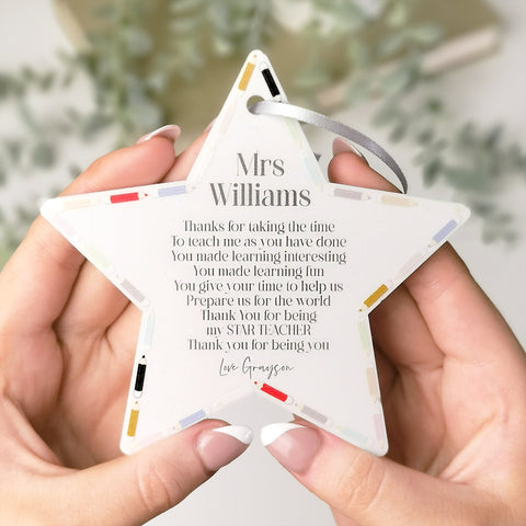 Personalised Teacher Poem Hanging Star Gift