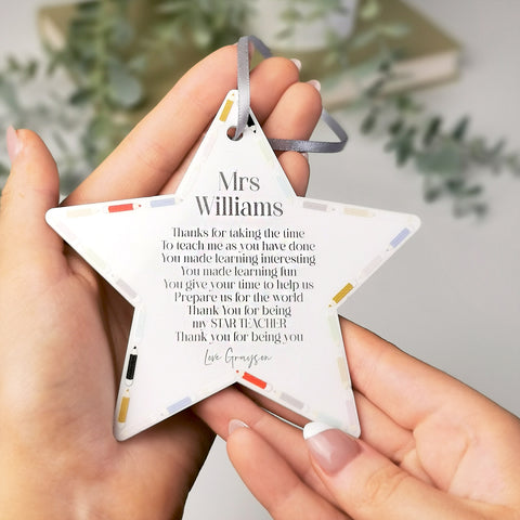 Personalised Teacher Poem Hanging Star Gift