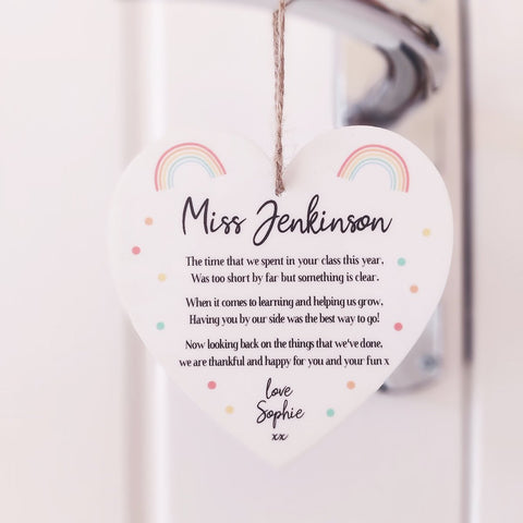 Personalised Teacher/Teaching Assistant Hanging Heart Poem Gift