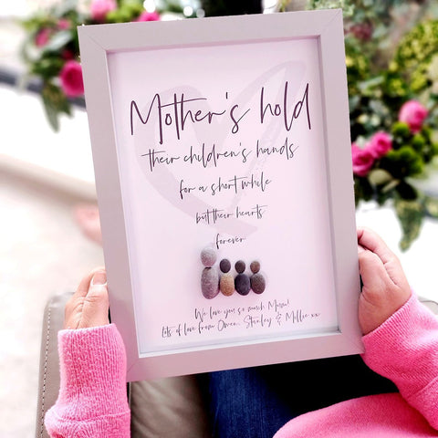 Mum Hands & Hearts Personalised Pebble Picture Gift