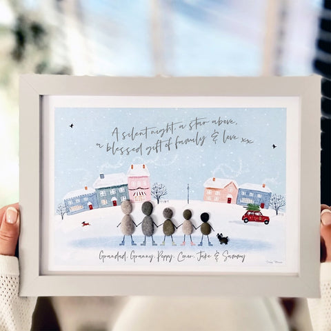 Family Ice Rink Personalised Pebble Picture Gift