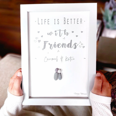 Life is Better with Friends Personalised Pebble Picture Gift