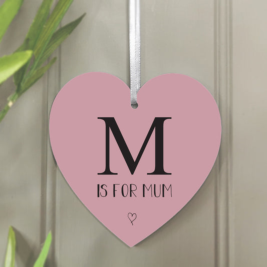 M is for Mum' Hanging Heart Decoration