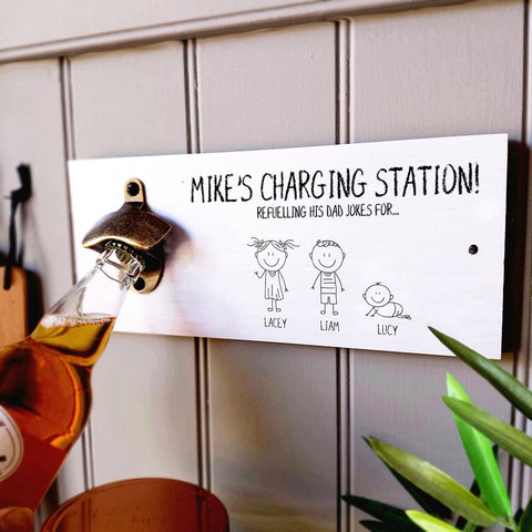 Dad/Grandpa 'Charging Station' wooden plaque with bottle opener Gift