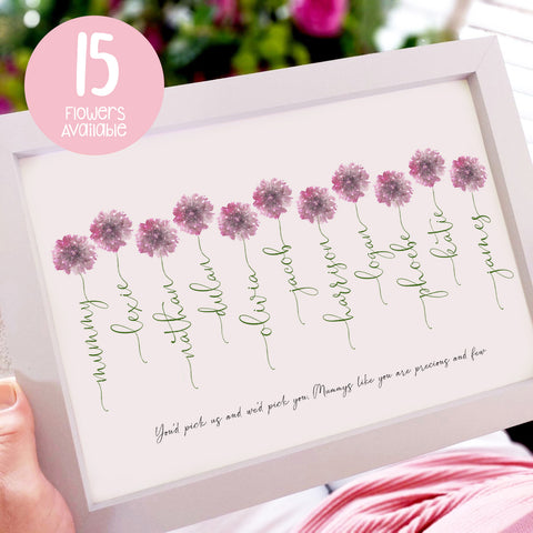 Personalised 'Watercolour Flower Mum' A4 Print