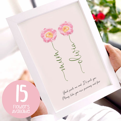 Personalised 'Watercolour Flower Mum' A4 Print