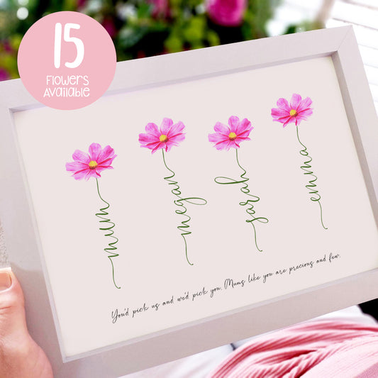 Personalised 'Watercolour Flower Mum' A4 Print