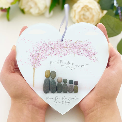 Personalised 'Mum Blossom Tree' Pebble Hanging Heart Gift