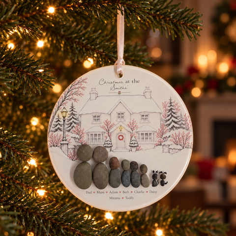 Personalised Family Home For Christmas Decoration — The Storybook Collection | Personalised Pebble Christmas Tree Keepsake | Unique Christmas Gift